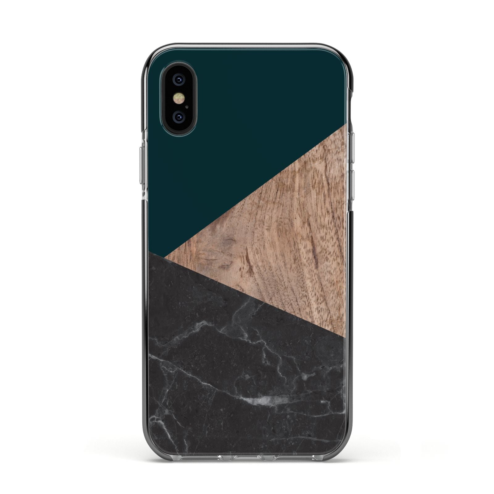 Marble Wood Geometric 6 Apple iPhone Xs Impact Case Black Edge on Black Phone