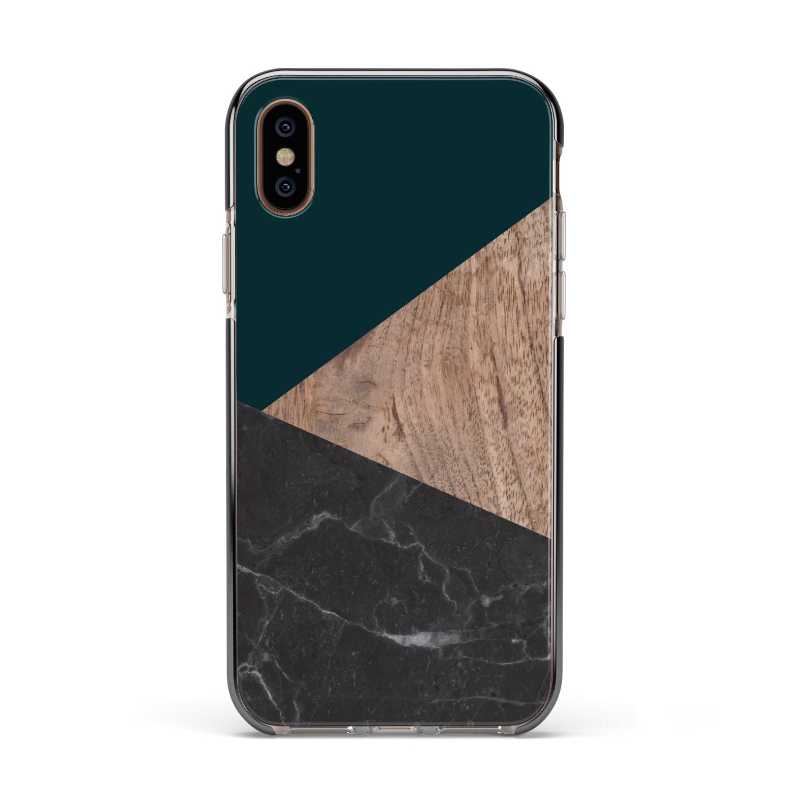 Marble Wood Geometric 6 Apple iPhone Xs Impact Case Black Edge on Gold Phone