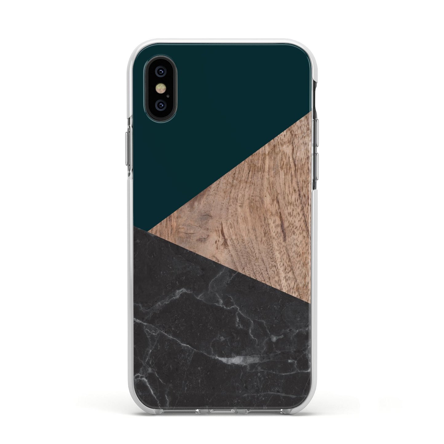 Marble Wood Geometric 6 Apple iPhone Xs Impact Case White Edge on Black Phone