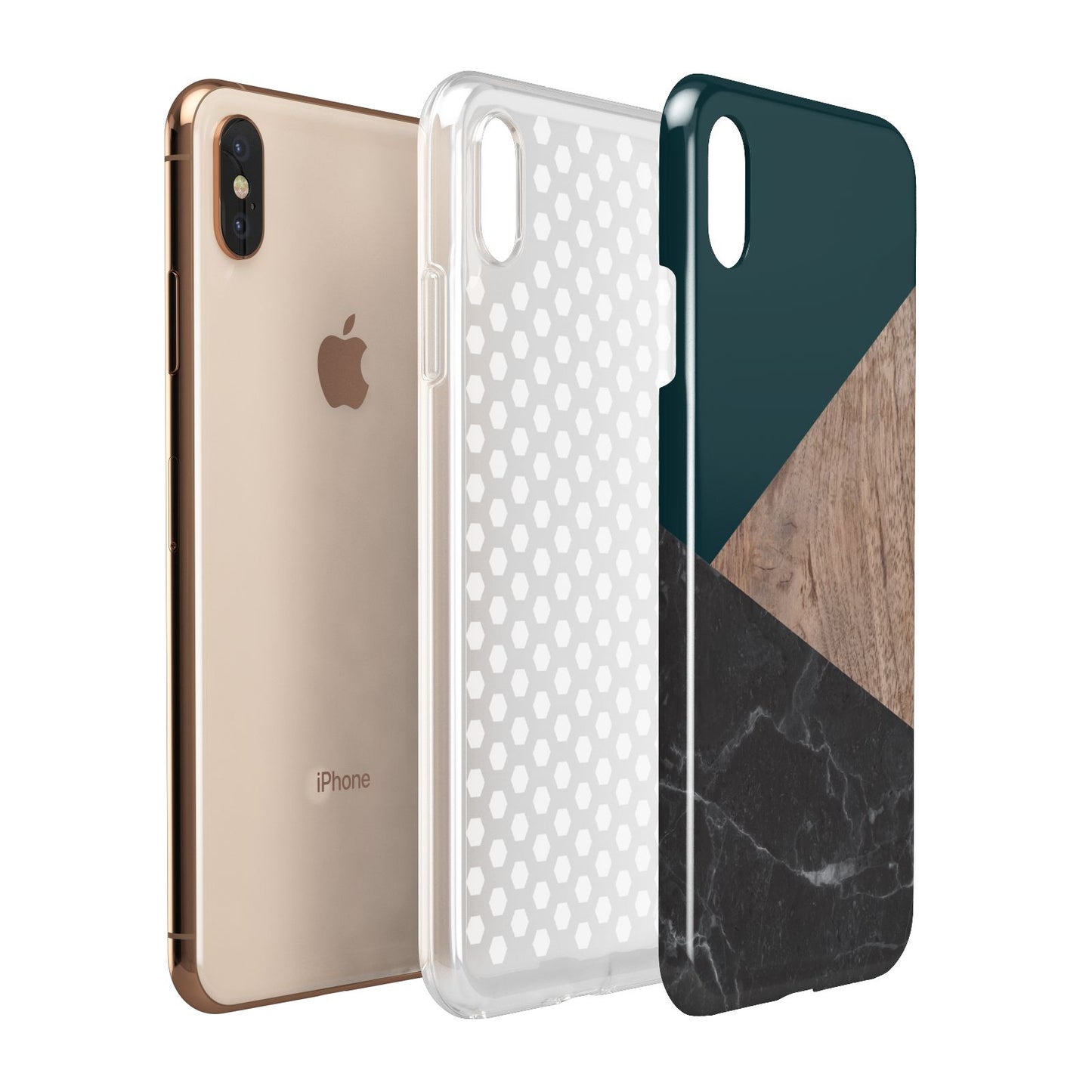 Marble Wood Geometric 6 Apple iPhone Xs Max 3D Tough Case Expanded View