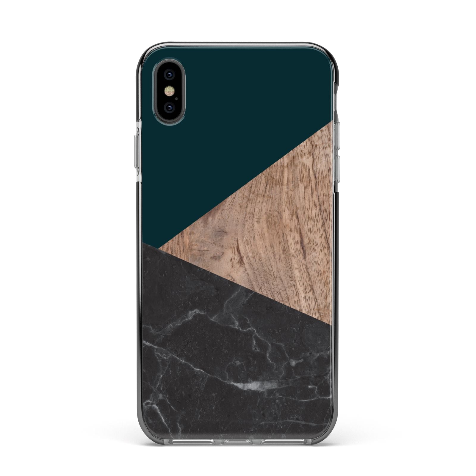 Marble Wood Geometric 6 Apple iPhone Xs Max Impact Case Black Edge on Black Phone