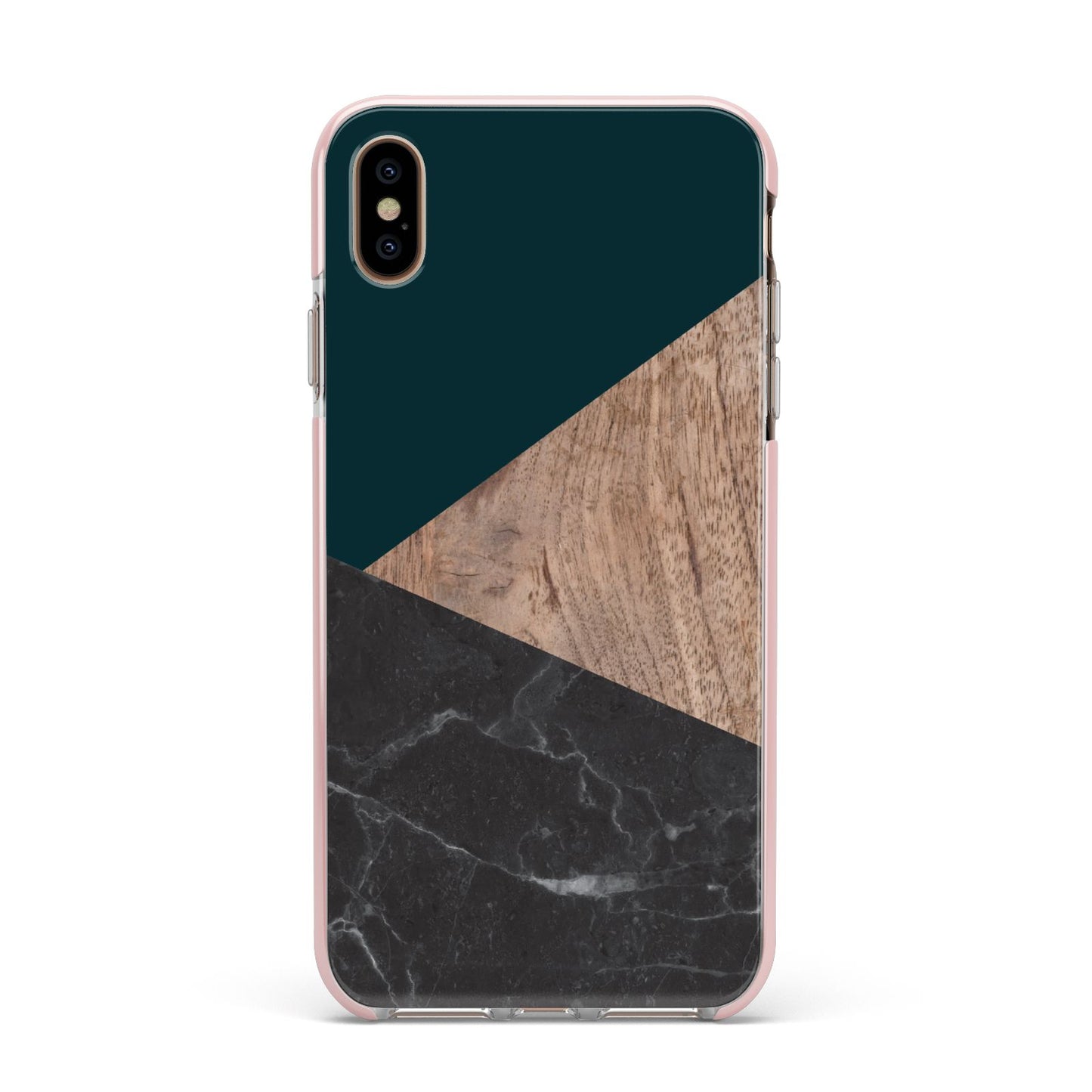 Marble Wood Geometric 6 Apple iPhone Xs Max Impact Case Pink Edge on Gold Phone