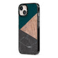 Marble Wood Geometric 6 iPhone 13 Black Impact Case Side Angle on Silver phone