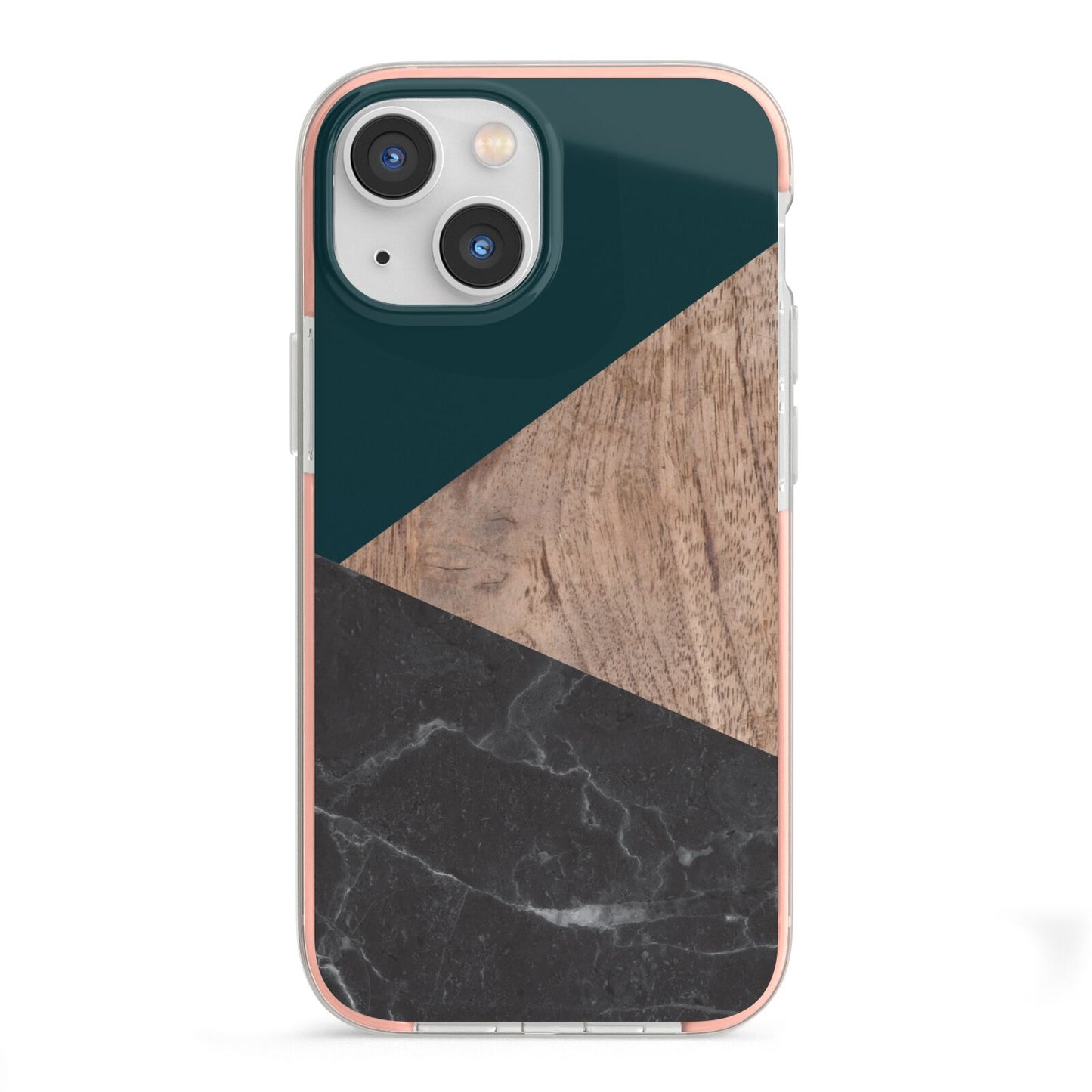 Marble Wood Geometric 6 iPhone 13 Mini TPU Impact Case with Pink Edges