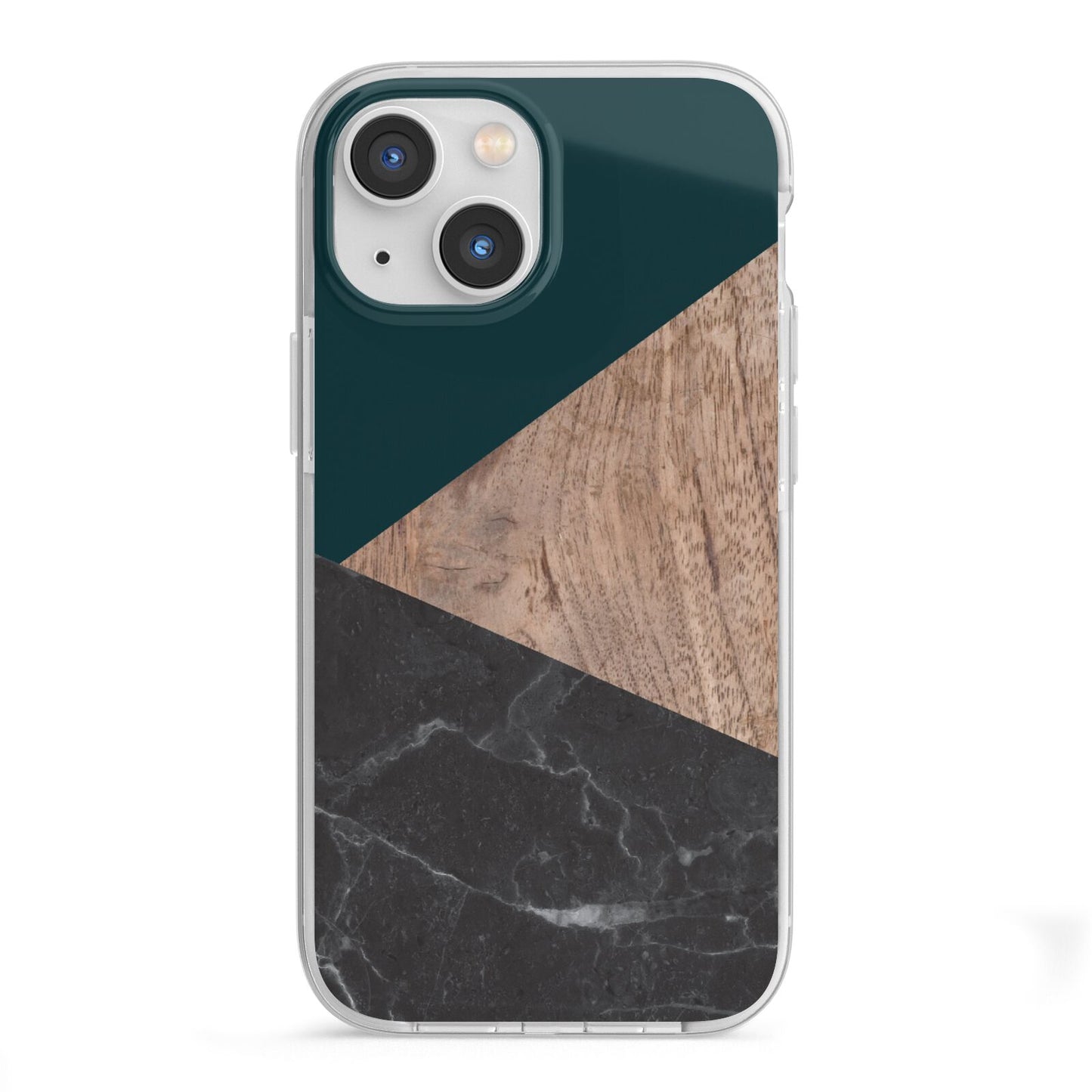 Marble Wood Geometric 6 iPhone 13 Mini TPU Impact Case with White Edges