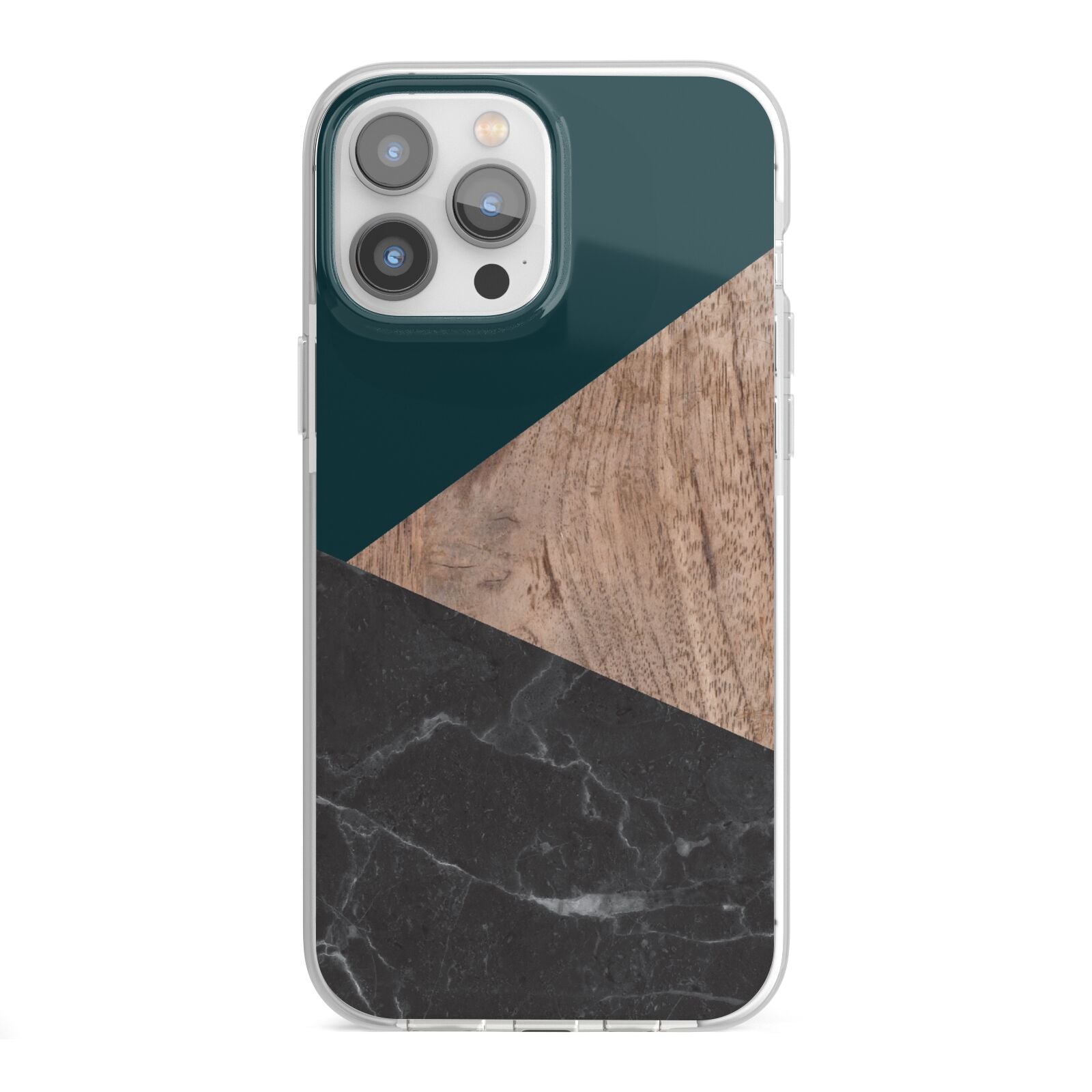 Marble Wood Geometric 6 iPhone 13 Pro Max TPU Impact Case with White Edges
