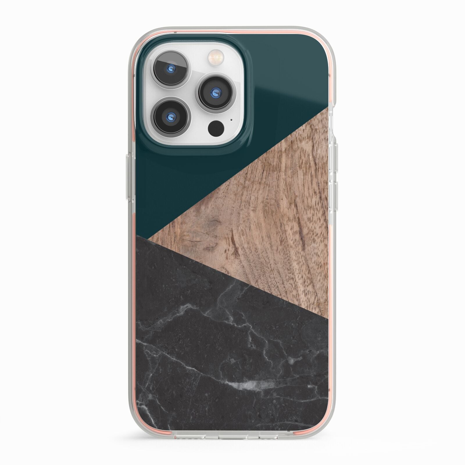 Marble Wood Geometric 6 iPhone 13 Pro TPU Impact Case with Pink Edges
