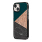 Marble Wood Geometric 6 iPhone 14 Black Impact Case Side Angle on Silver phone