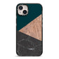 Marble Wood Geometric 6 iPhone 14 Plus Black Impact Case on Silver phone