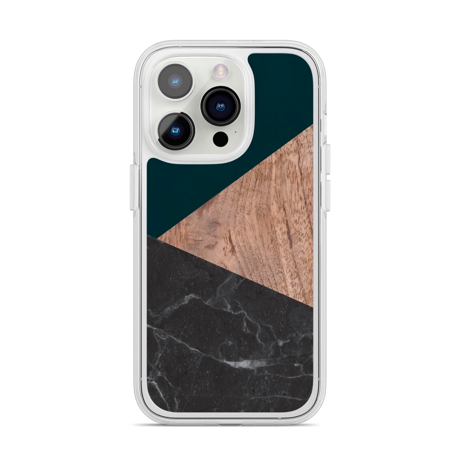 Marble Wood Geometric 6 iPhone 14 Pro Clear Tough Case Silver