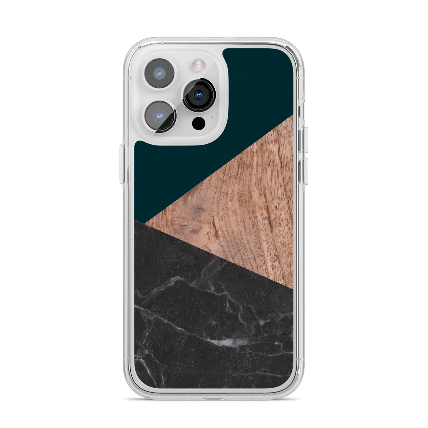 Marble Wood Geometric 6 iPhone 14 Pro Max Clear Tough Case Silver