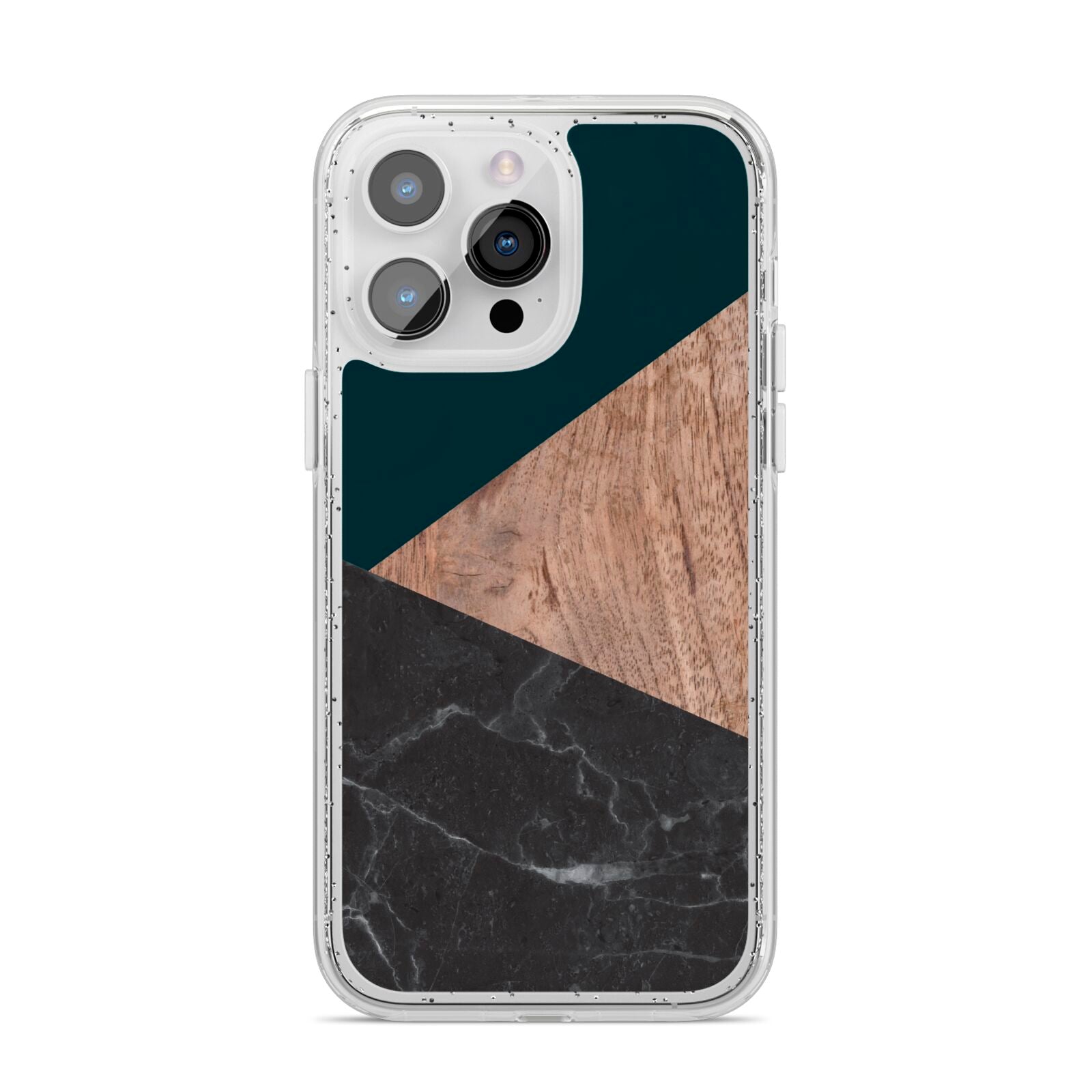 Marble Wood Geometric 6 iPhone 14 Pro Max Glitter Tough Case Silver