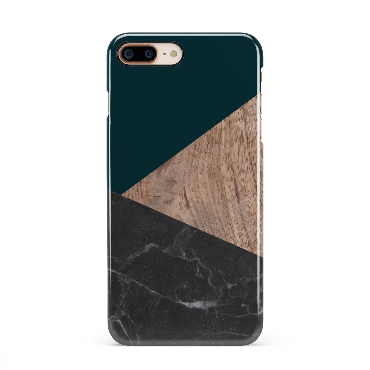 Marble Wood Geometric 6 iPhone 8 Plus 3D Snap Case on Gold Phone