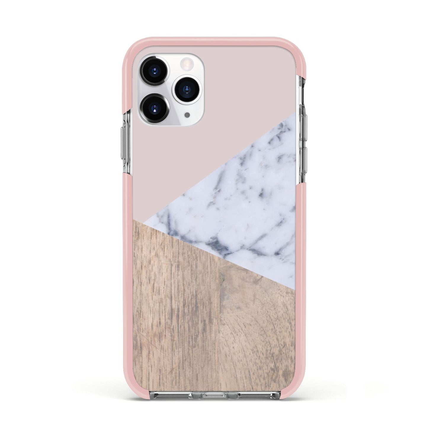 Marble Wood Geometric 7 Apple iPhone 11 Pro in Silver with Pink Impact Case
