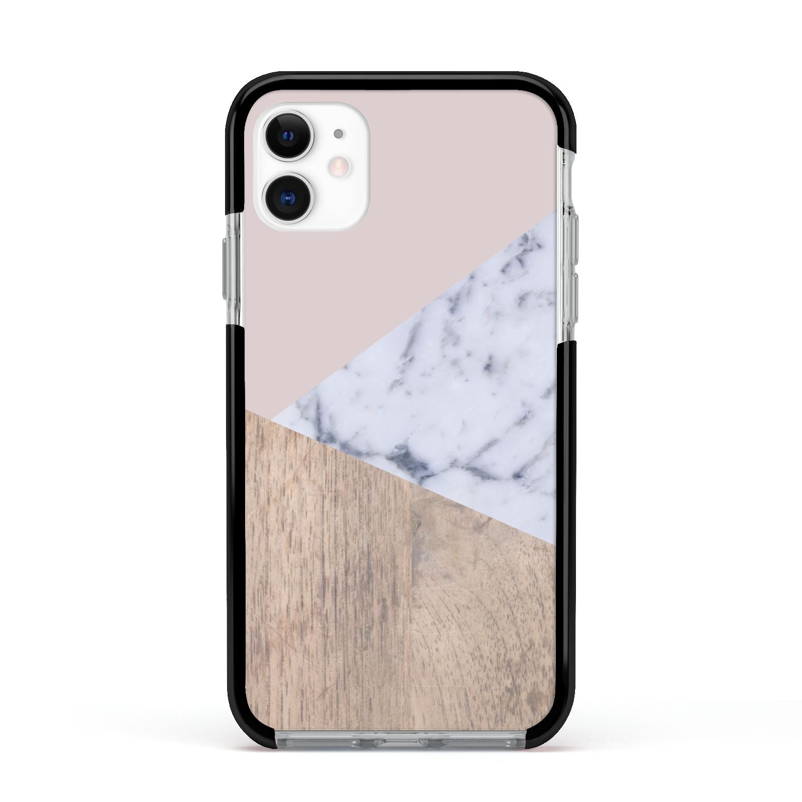 Marble Wood Geometric 7 Apple iPhone 11 in White with Black Impact Case