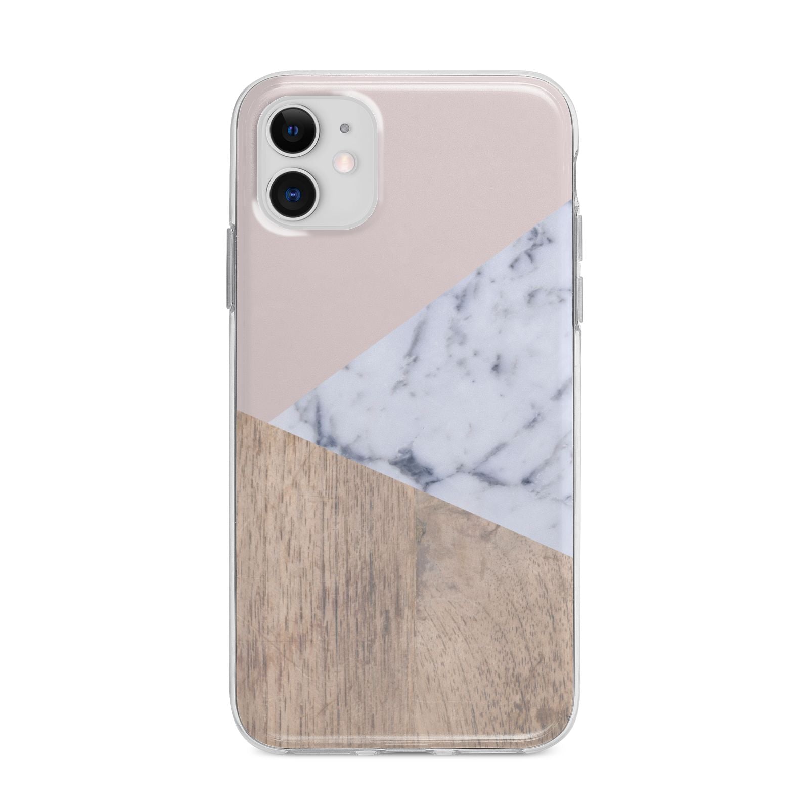 Marble Wood Geometric 7 Apple iPhone 11 in White with Bumper Case