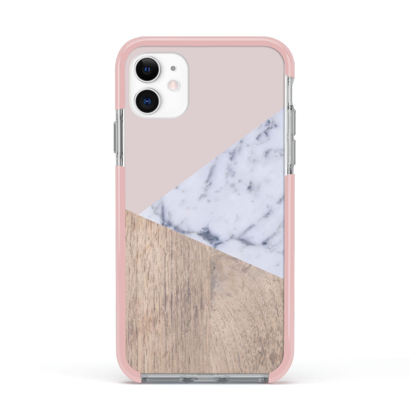 Marble Wood Geometric 7 Apple iPhone 11 in White with Pink Impact Case
