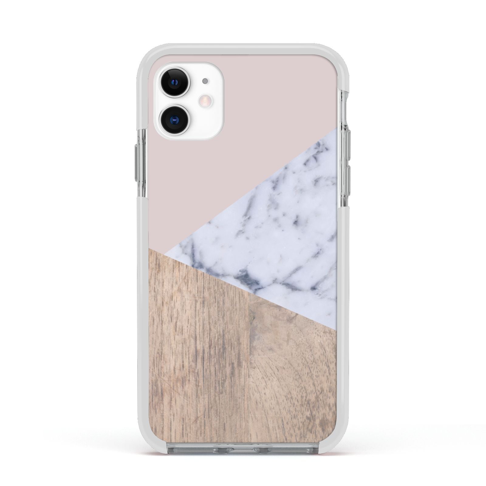 Marble Wood Geometric 7 Apple iPhone 11 in White with White Impact Case