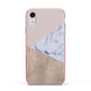 Marble Wood Geometric 7 Apple iPhone XR Impact Case Pink Edge on Silver Phone