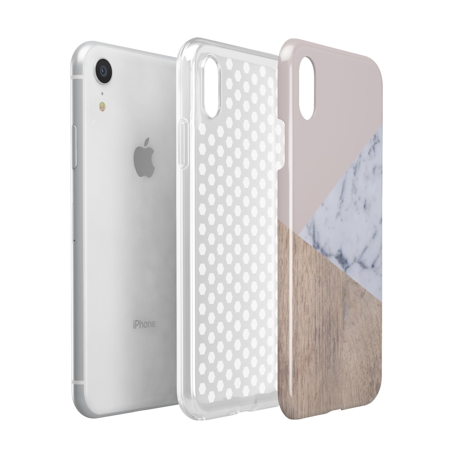 Marble Wood Geometric 7 Apple iPhone XR White 3D Tough Case Expanded view