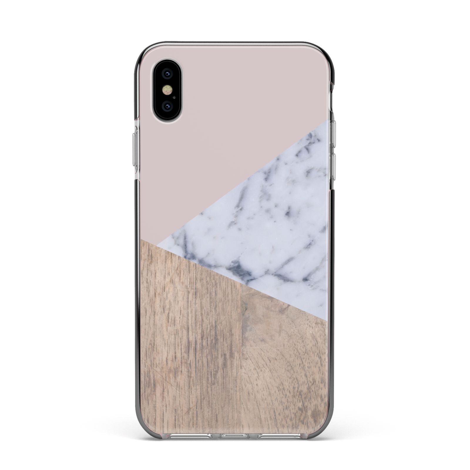 Marble Wood Geometric 7 Apple iPhone Xs Max Impact Case Black Edge on Silver Phone