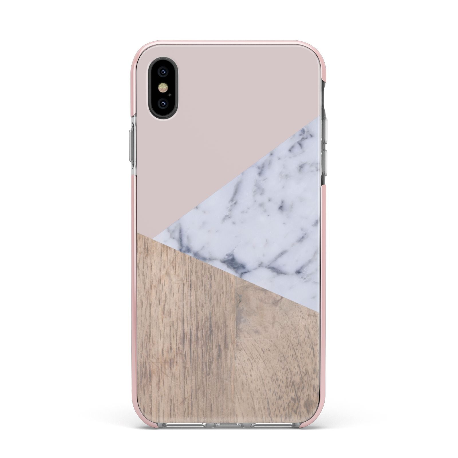 Marble Wood Geometric 7 Apple iPhone Xs Max Impact Case Pink Edge on Black Phone