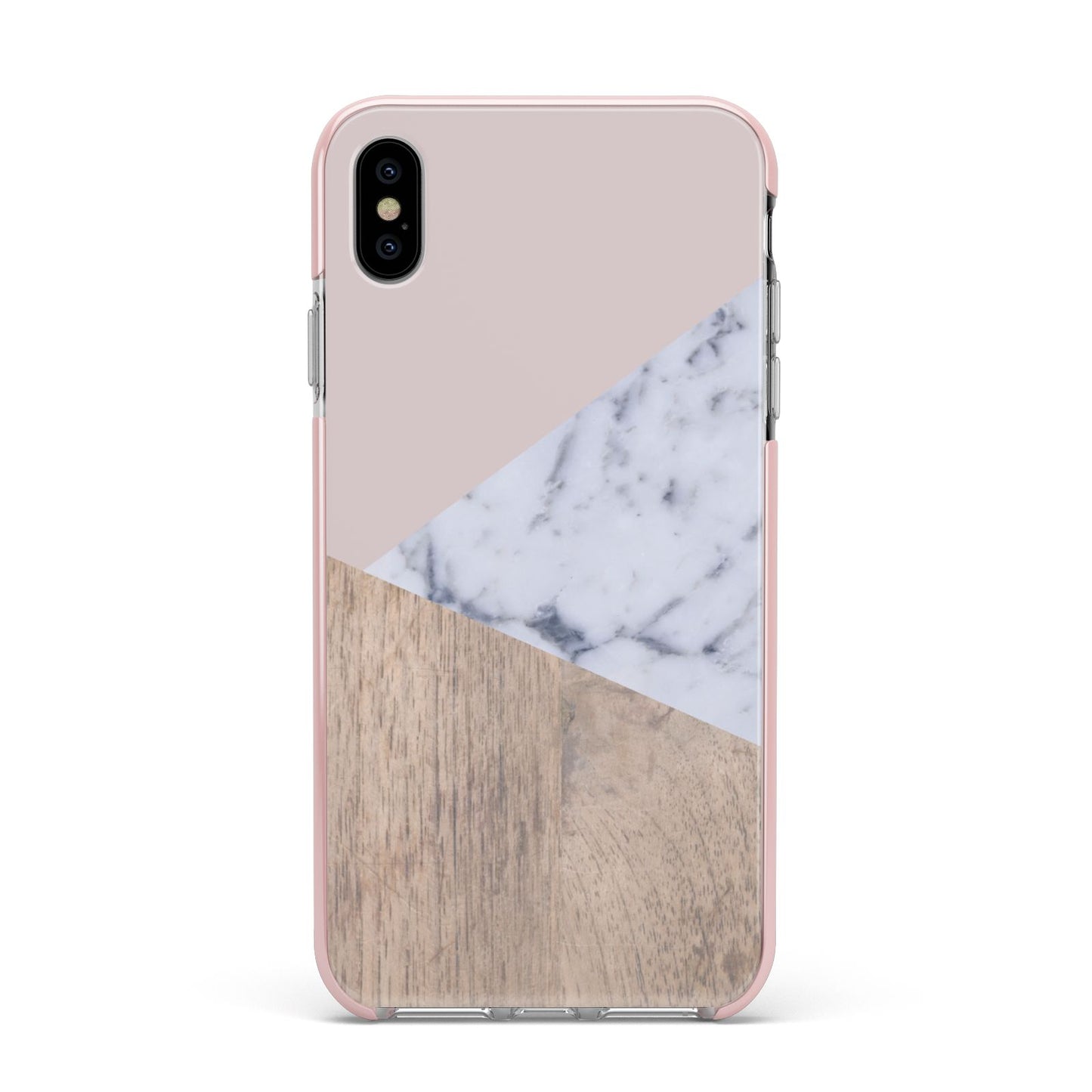 Marble Wood Geometric 7 Apple iPhone Xs Max Impact Case Pink Edge on Silver Phone