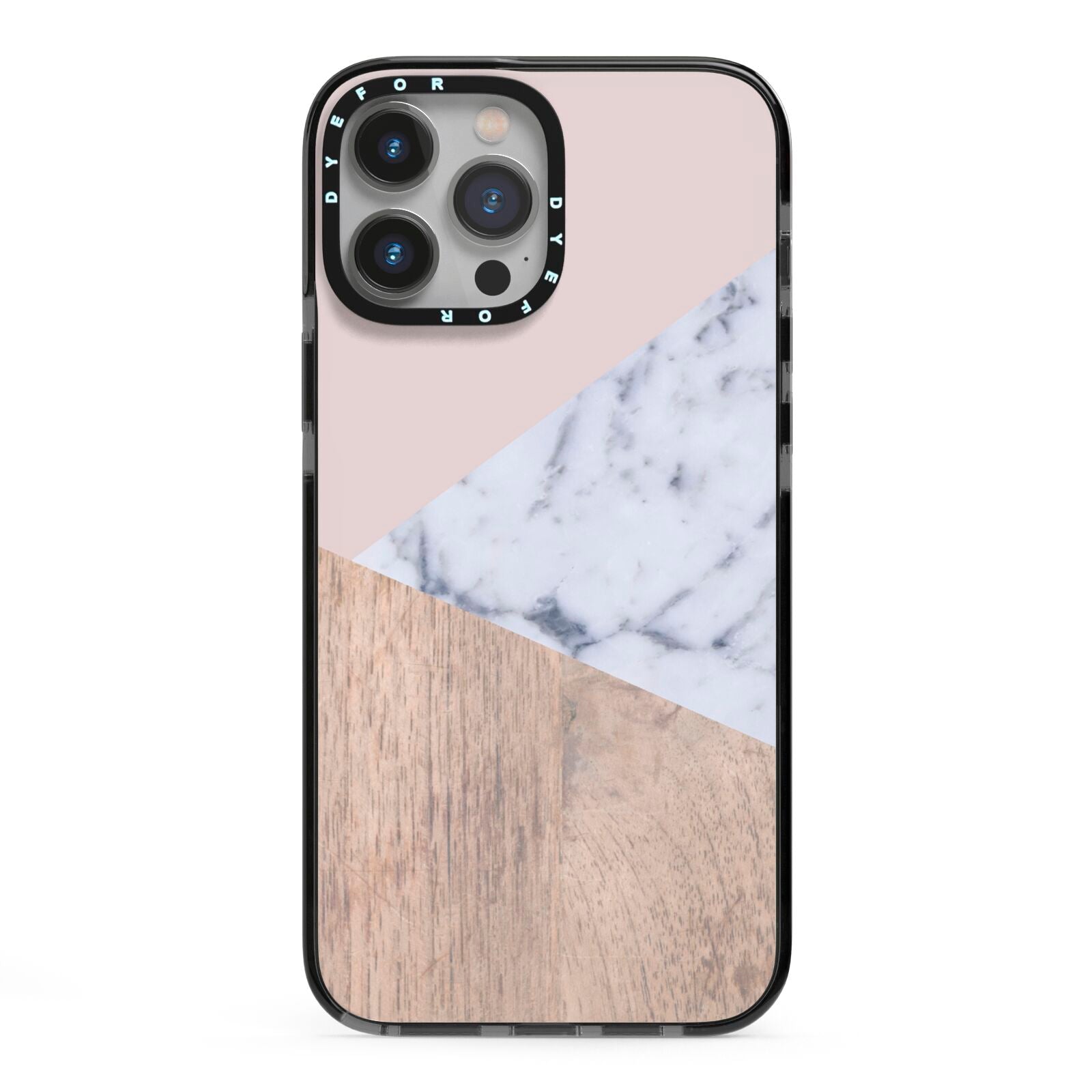 Marble Wood Geometric 7 iPhone 13 Pro Max Black Impact Case on Silver phone
