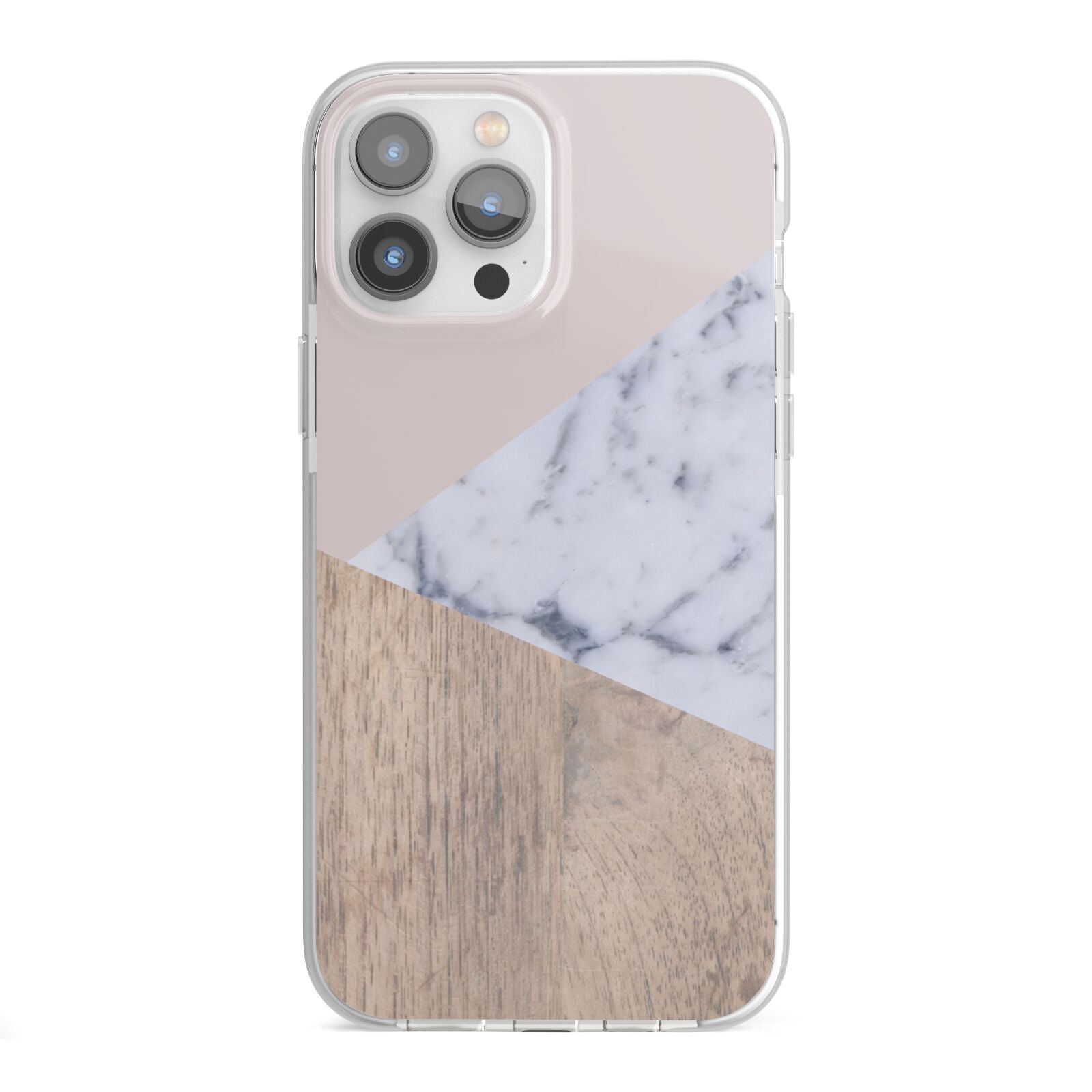 Marble Wood Geometric 7 iPhone 13 Pro Max TPU Impact Case with White Edges