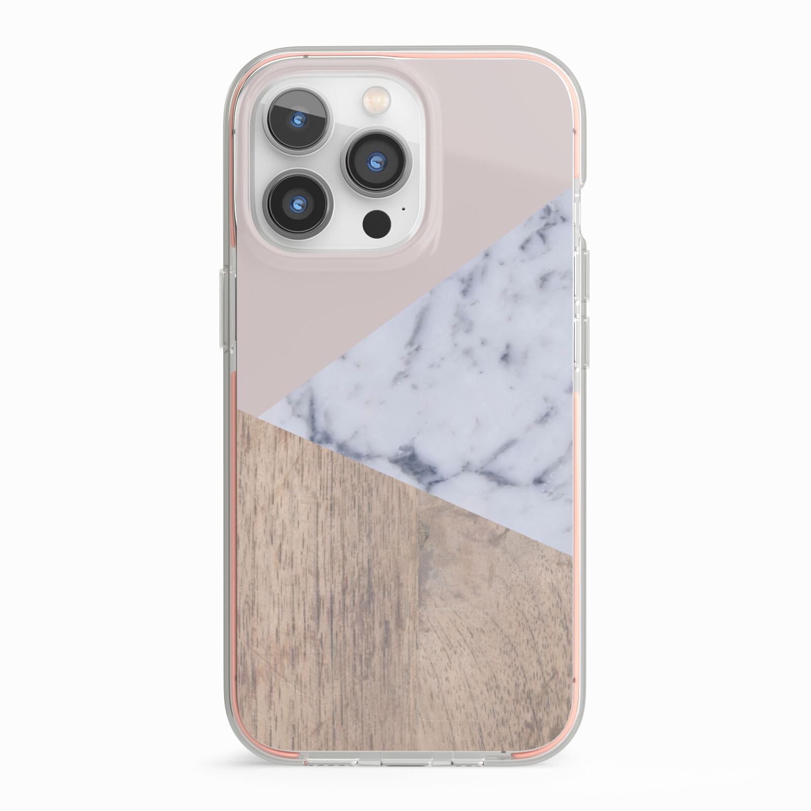 Marble Wood Geometric 7 iPhone 13 Pro TPU Impact Case with Pink Edges