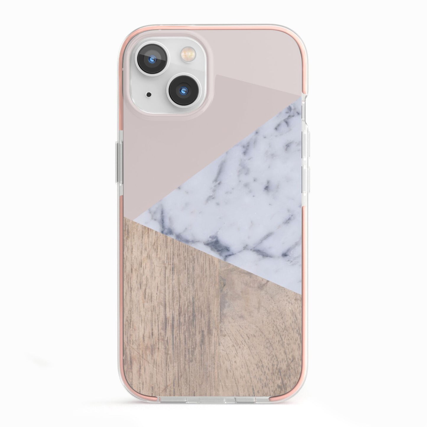 Marble Wood Geometric 7 iPhone 13 TPU Impact Case with Pink Edges