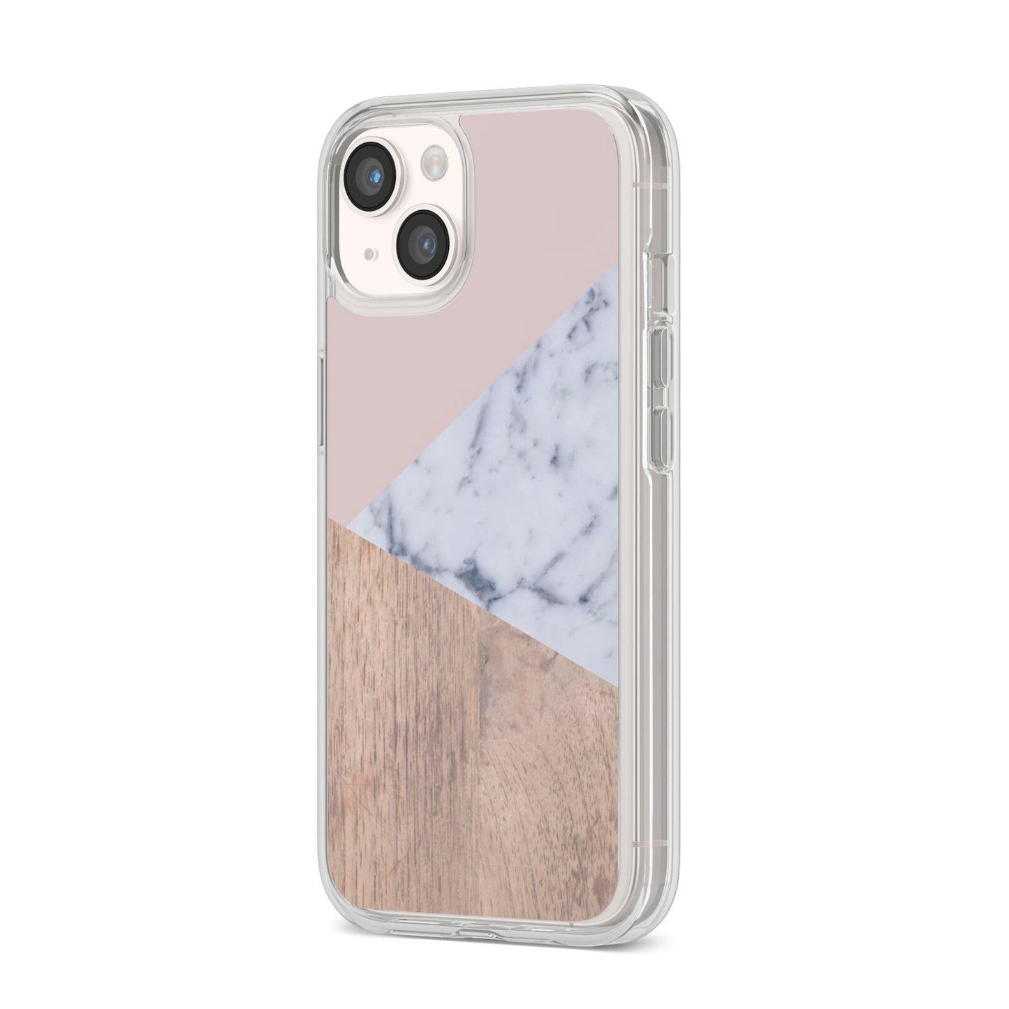 Marble Wood Geometric 7 iPhone 14 Clear Tough Case Starlight Angled Image
