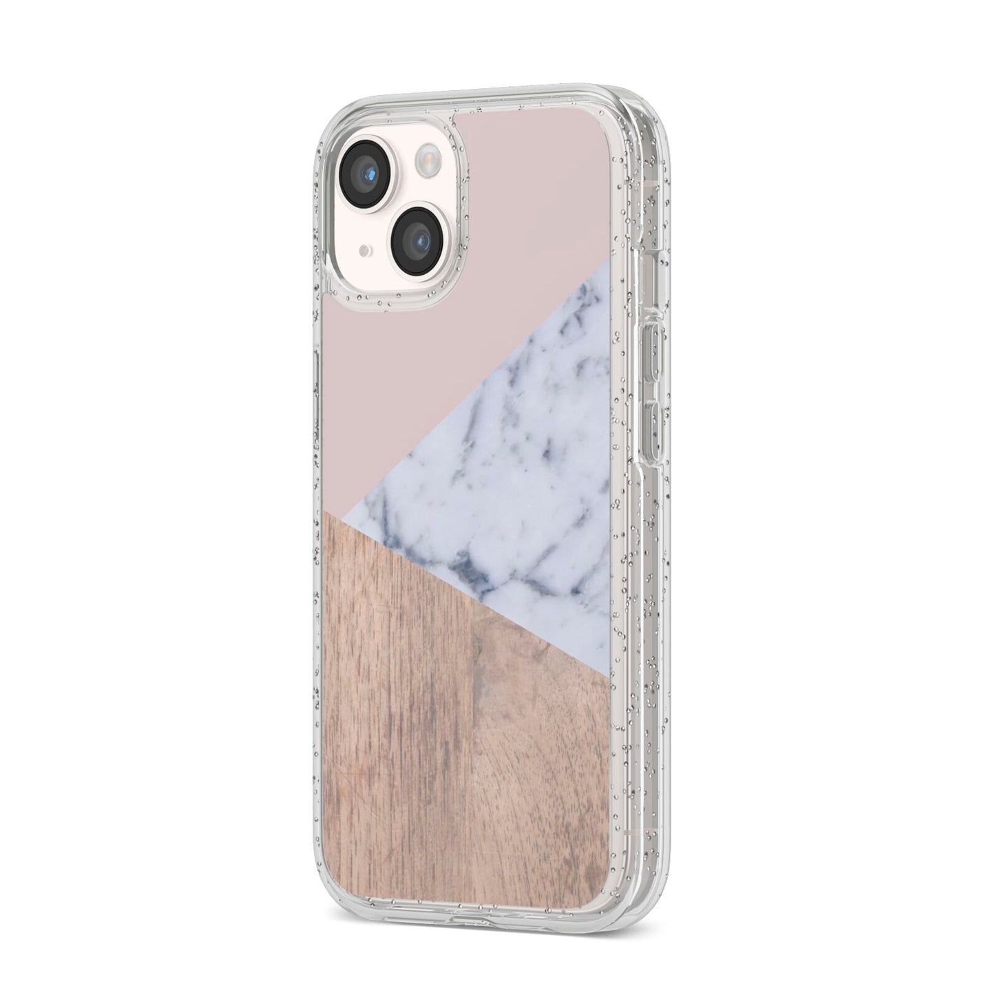 Marble Wood Geometric 7 iPhone 14 Glitter Tough Case Starlight Angled Image
