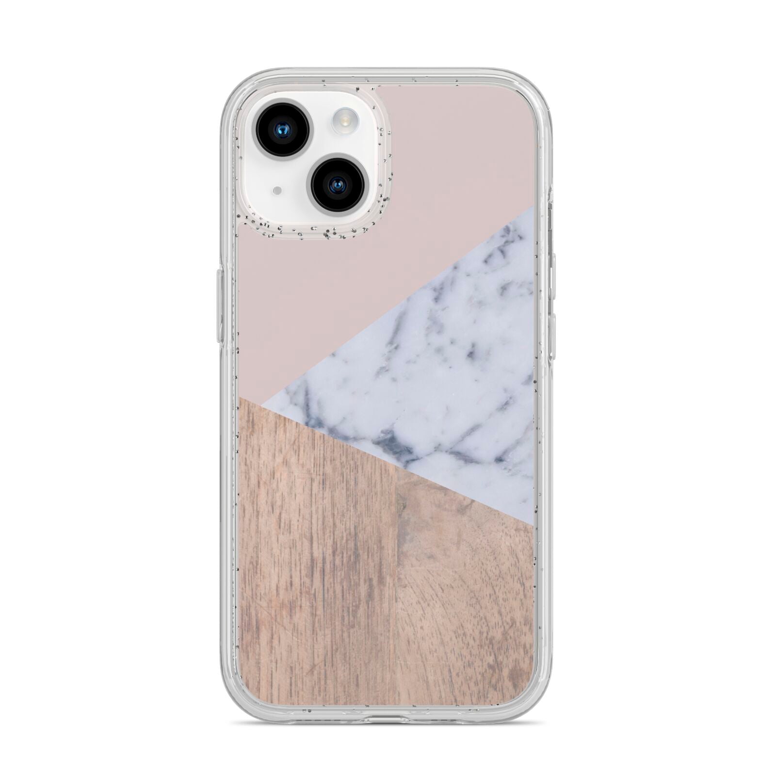 Marble Wood Geometric 7 iPhone 14 Glitter Tough Case Starlight
