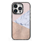 Marble Wood Geometric 7 iPhone 14 Pro Black Impact Case on Silver phone