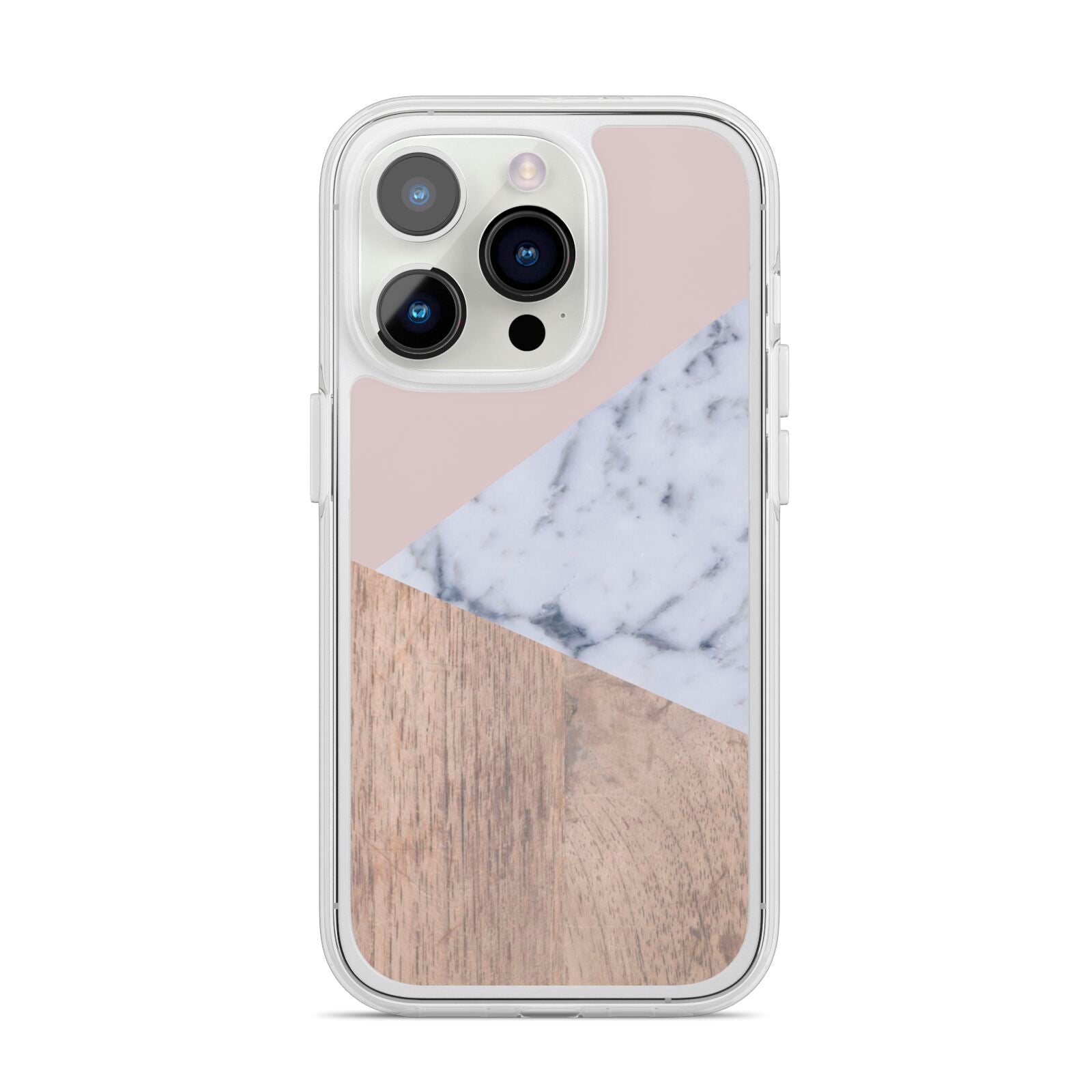 Marble Wood Geometric 7 iPhone 14 Pro Clear Tough Case Silver