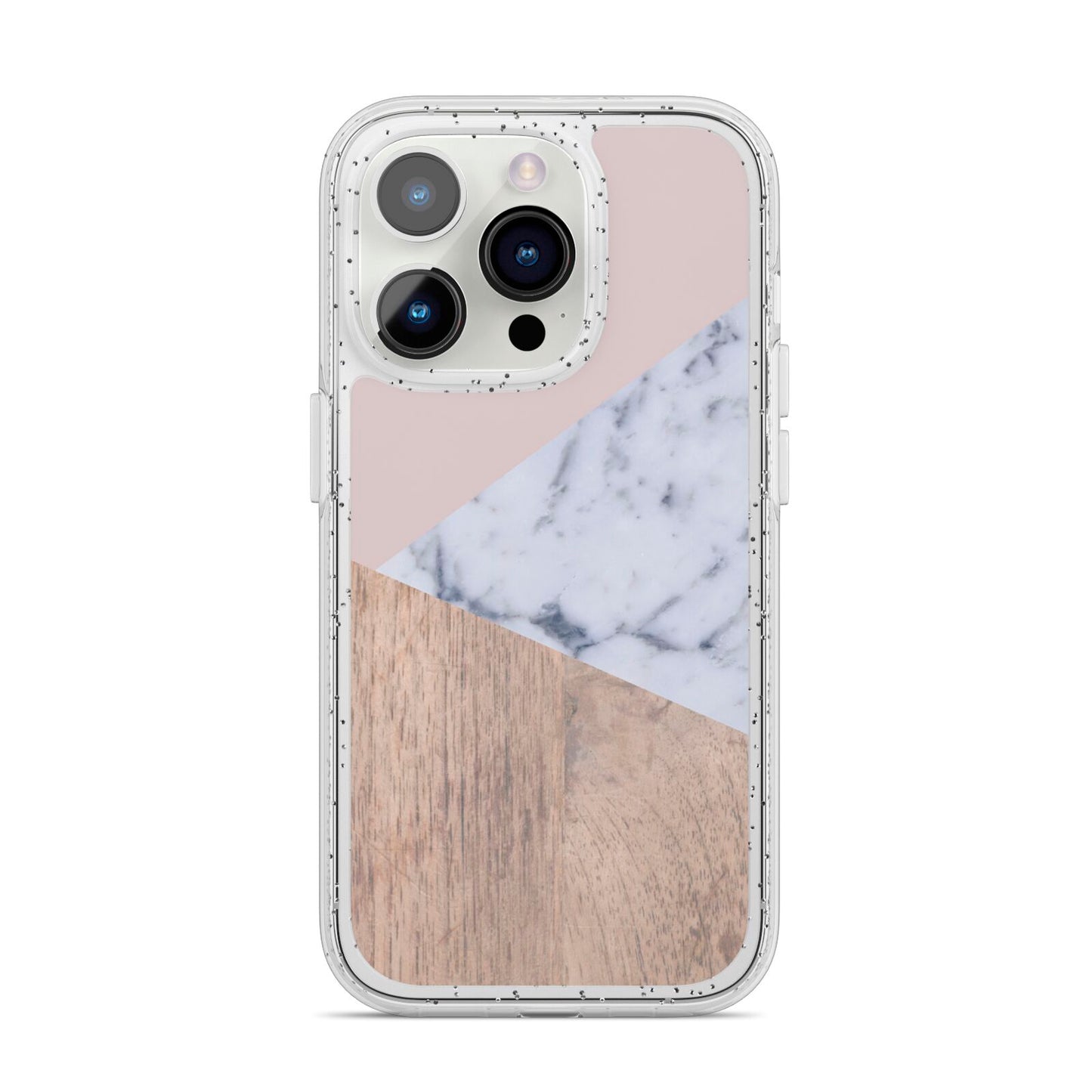 Marble Wood Geometric 7 iPhone 14 Pro Glitter Tough Case Silver