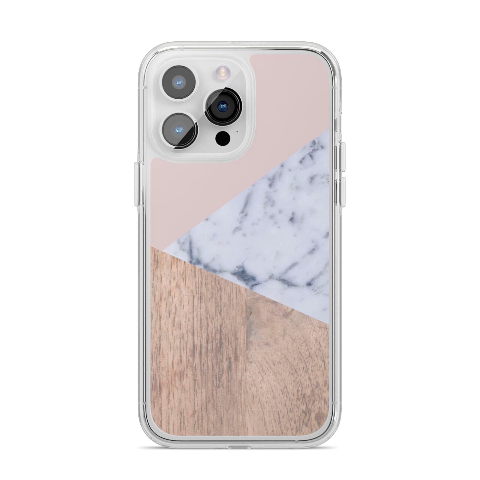 Marble Wood Geometric 7 iPhone 14 Pro Max Clear Tough Case Silver
