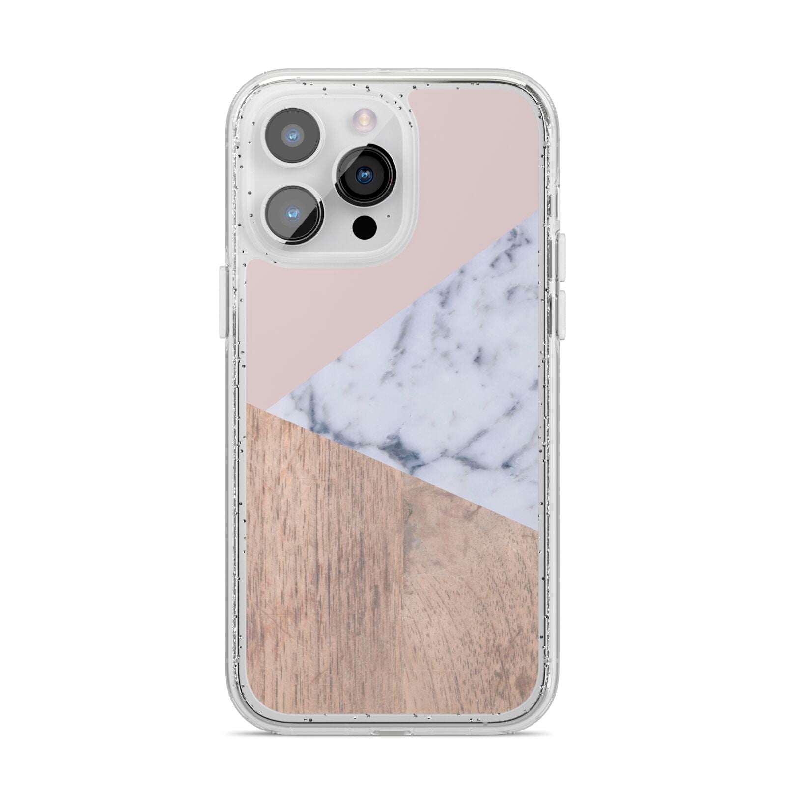 Marble Wood Geometric 7 iPhone 14 Pro Max Glitter Tough Case Silver