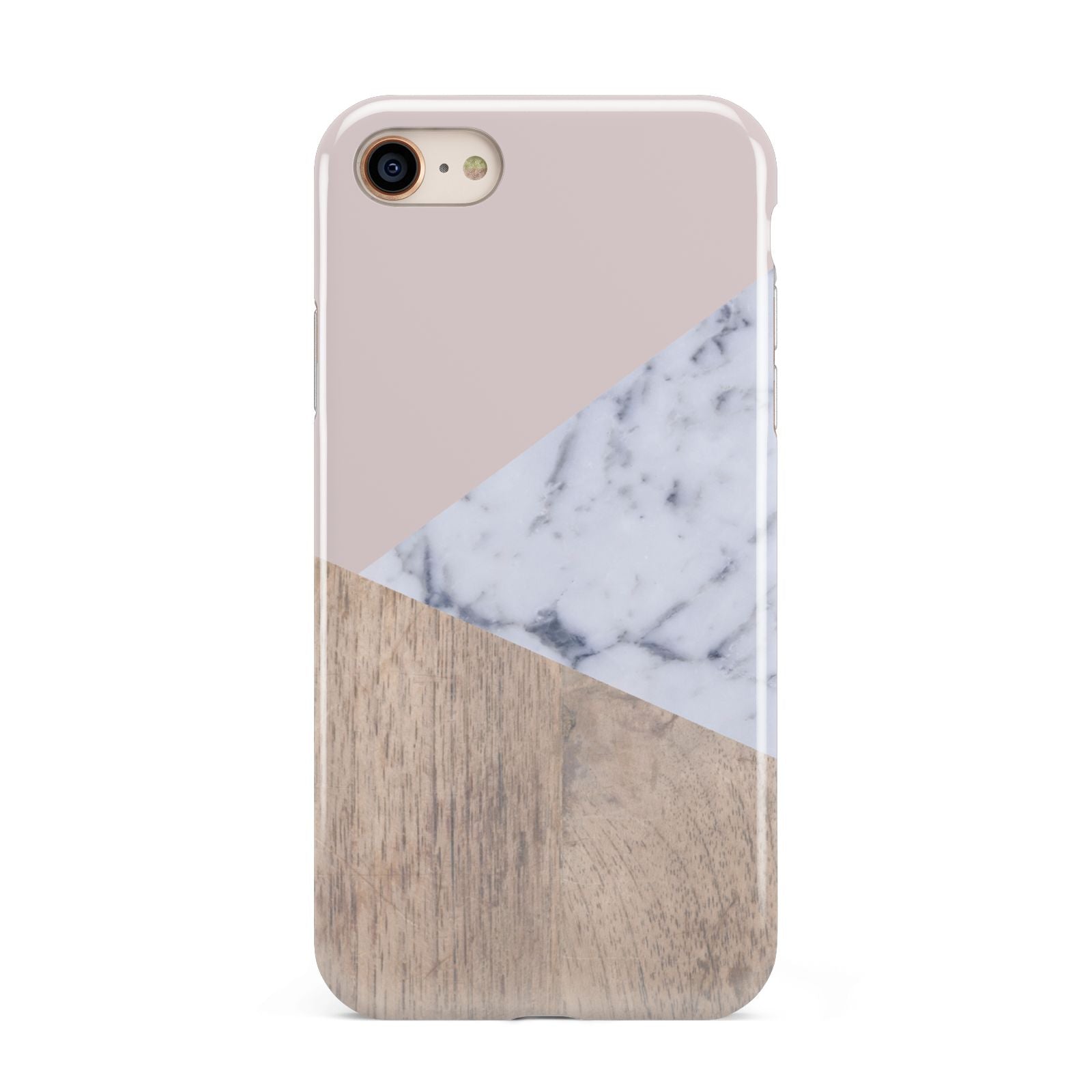 Marble Wood Geometric 7 iPhone 8 3D Tough Case on Gold Phone