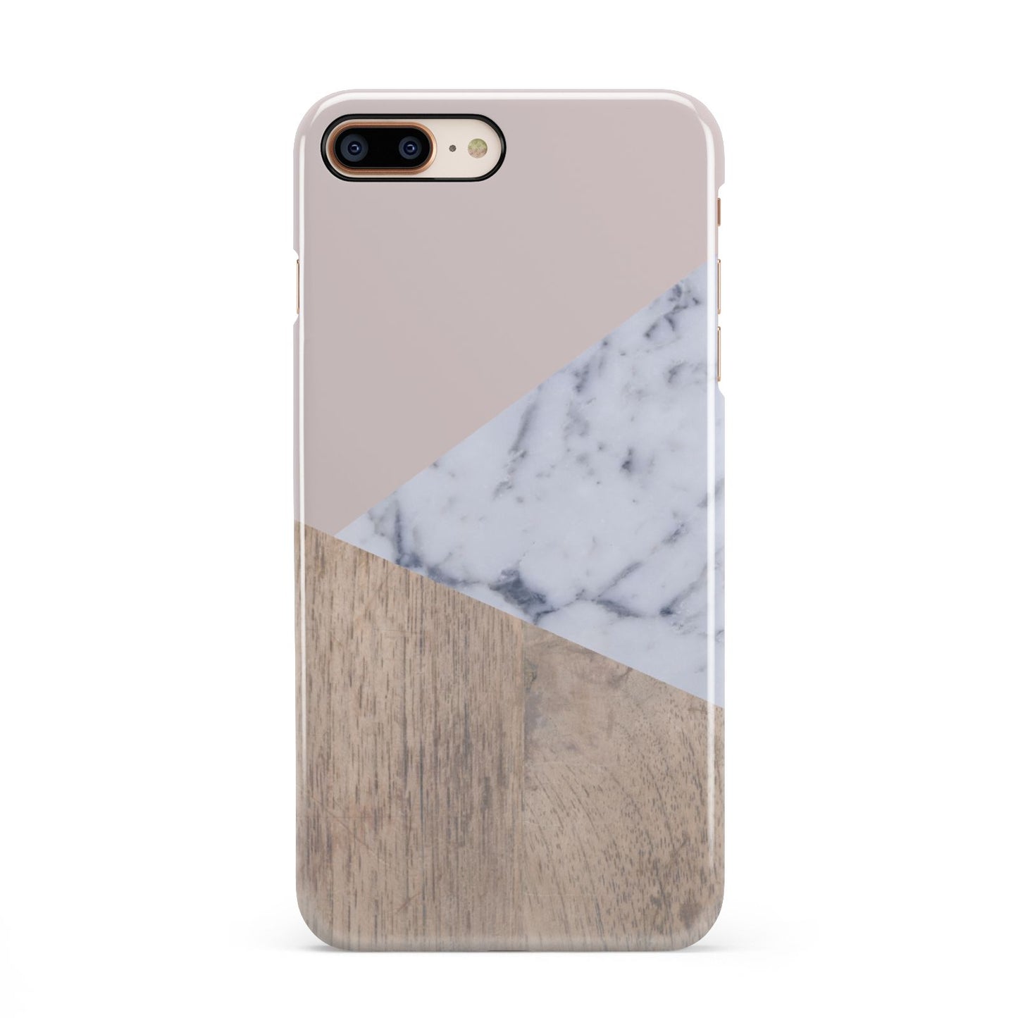 Marble Wood Geometric 7 iPhone 8 Plus 3D Snap Case on Gold Phone