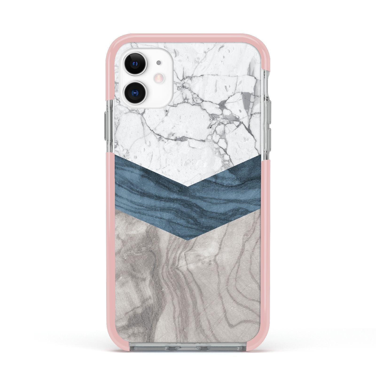 Marble Wood Geometric 8 Apple iPhone 11 in White with Pink Impact Case