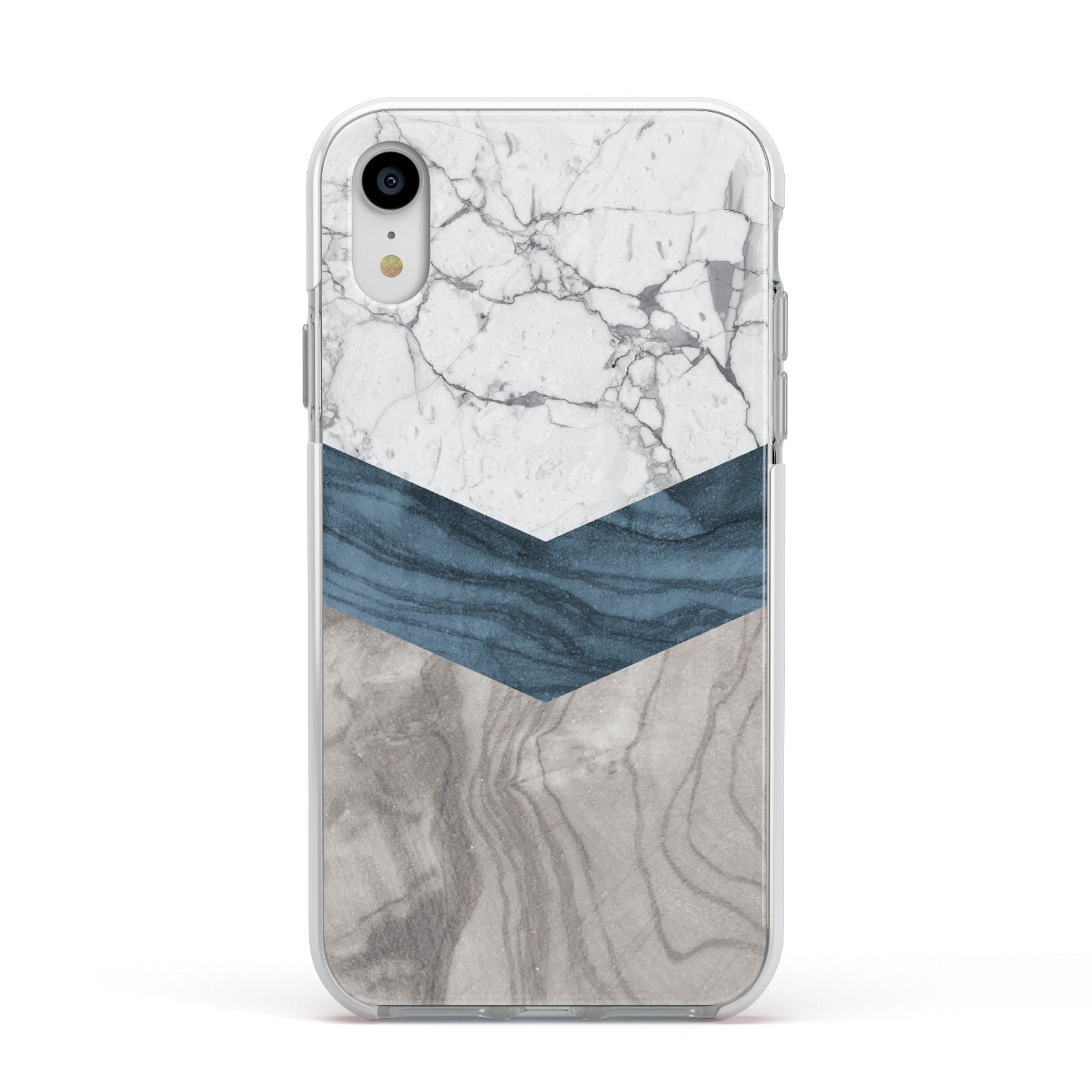 Marble Wood Geometric 8 Apple iPhone XR Impact Case White Edge on Silver Phone