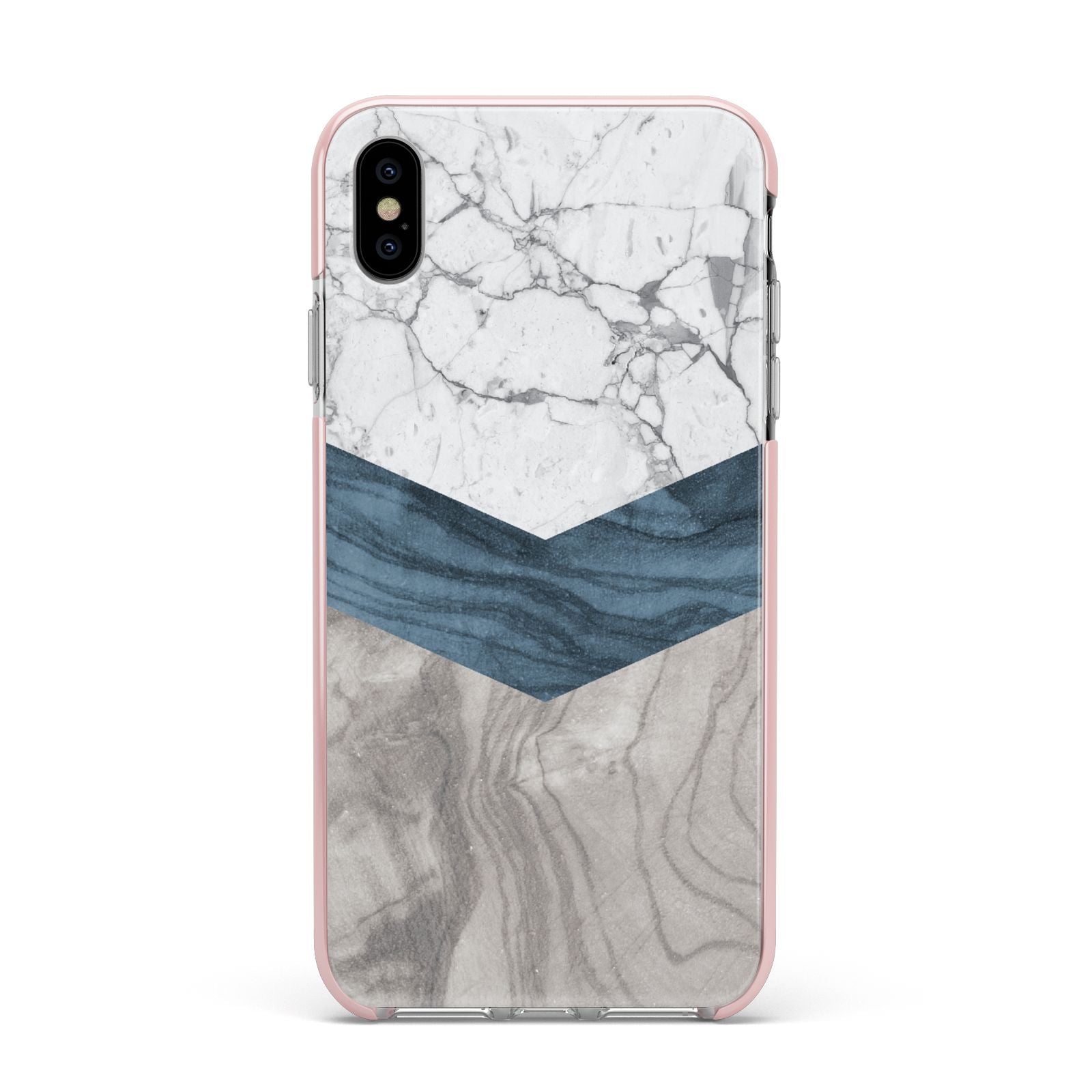 Marble Wood Geometric 8 Apple iPhone Xs Max Impact Case Pink Edge on Silver Phone