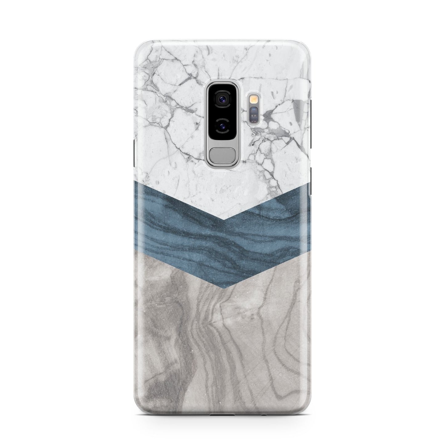 Marble Wood Geometric 8 Samsung Galaxy S9 Plus Case on Silver phone