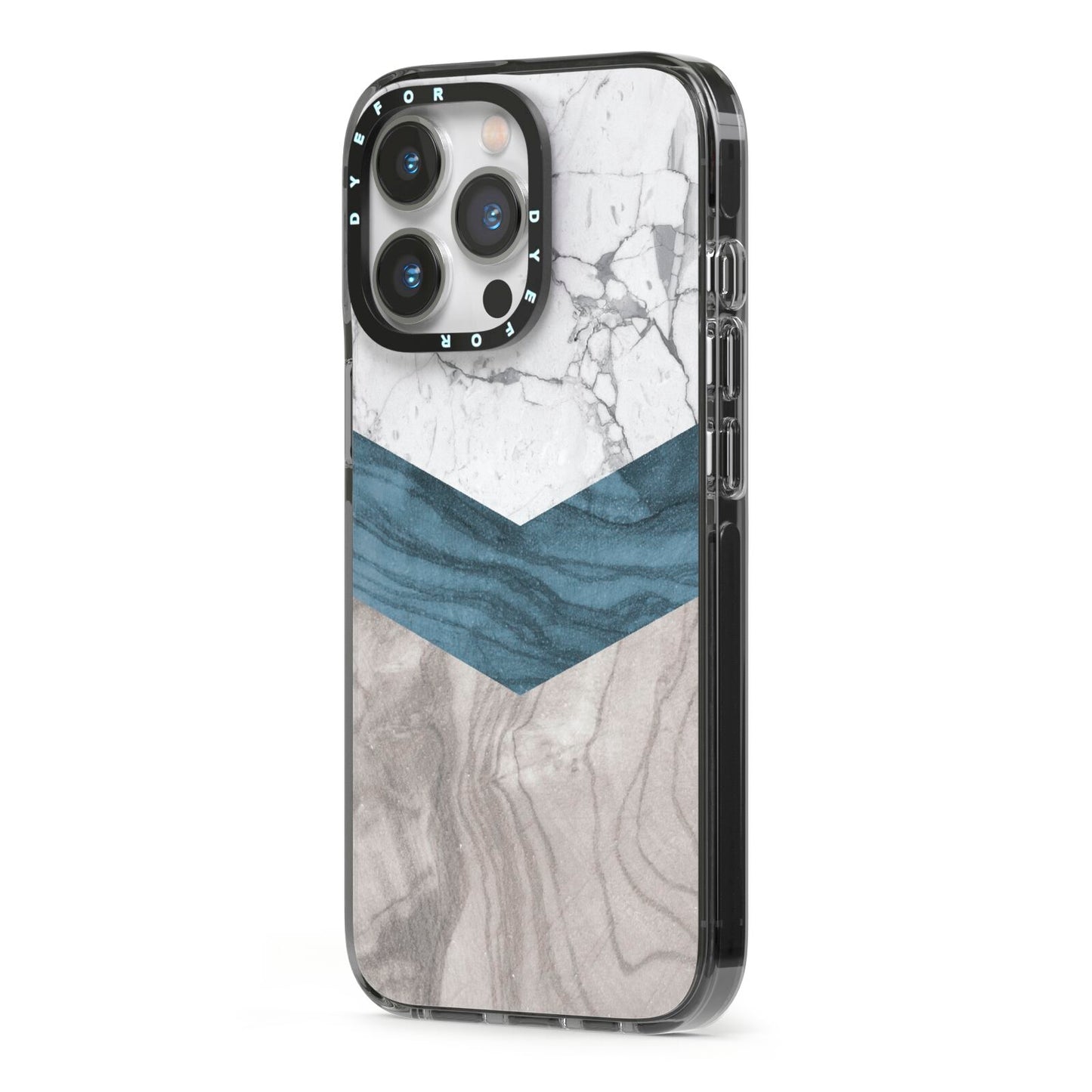 Marble Wood Geometric 8 iPhone 13 Pro Black Impact Case Side Angle on Silver phone
