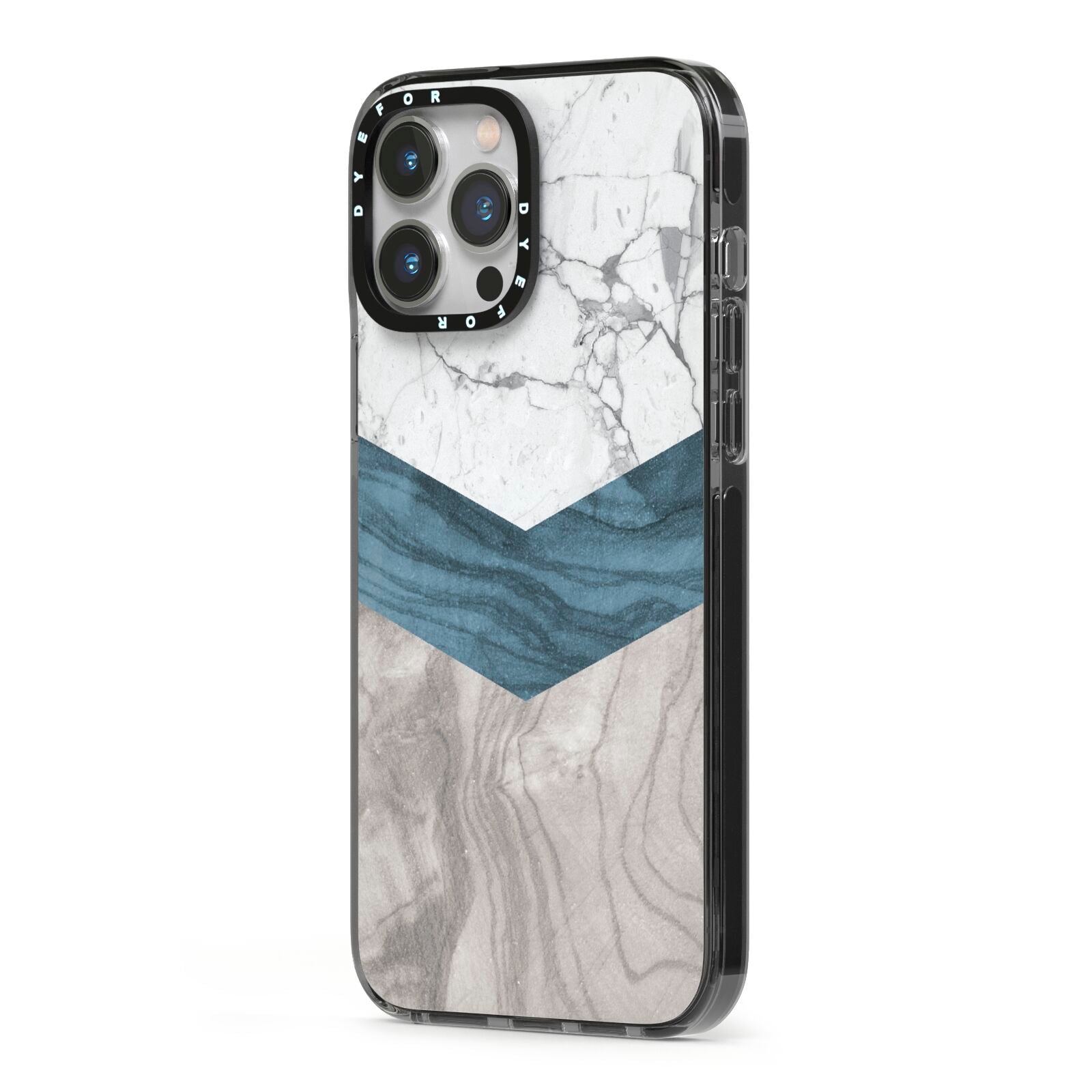 Marble Wood Geometric 8 iPhone 13 Pro Max Black Impact Case Side Angle on Silver phone