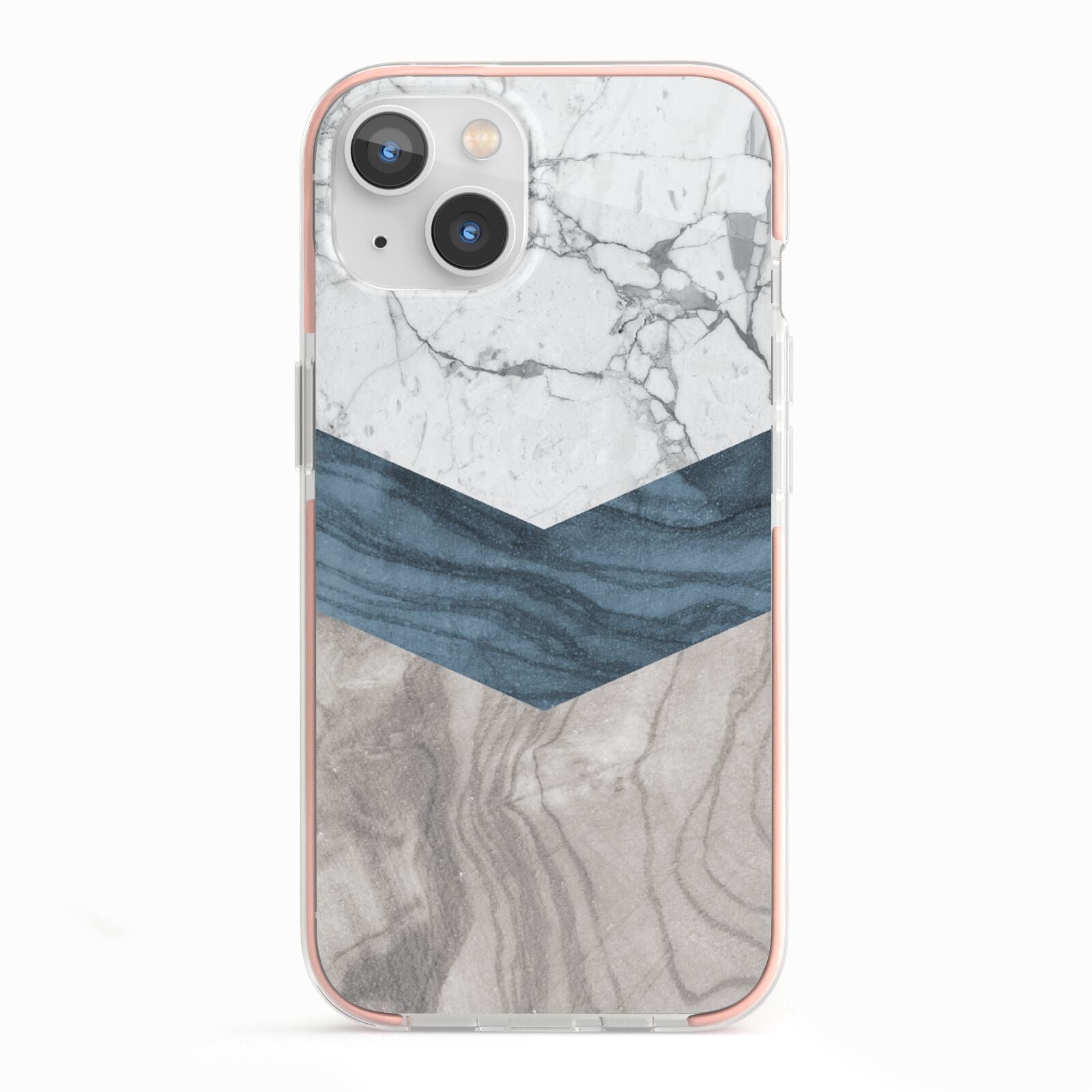 Marble Wood Geometric 8 iPhone 13 TPU Impact Case with Pink Edges