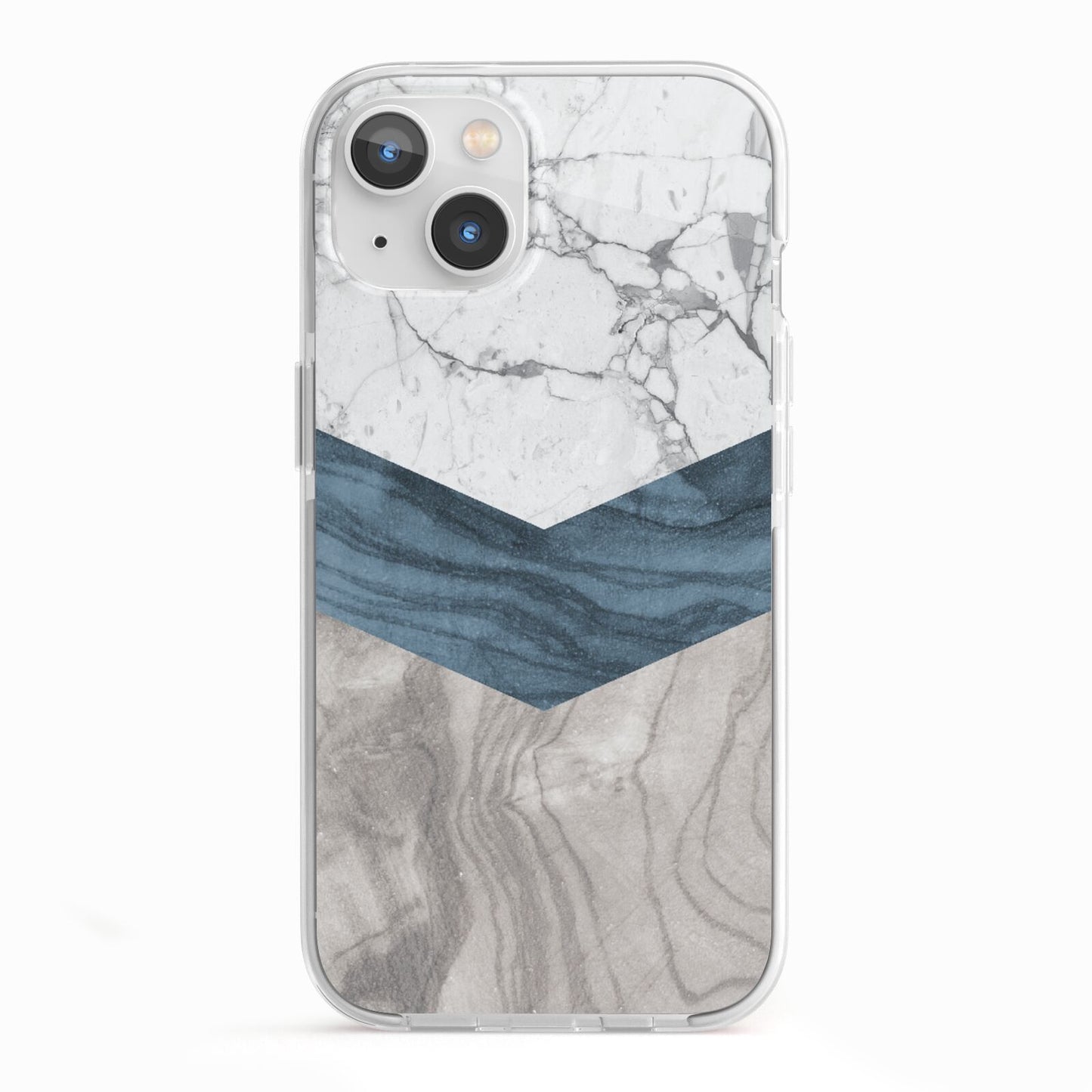 Marble Wood Geometric 8 iPhone 13 TPU Impact Case with White Edges