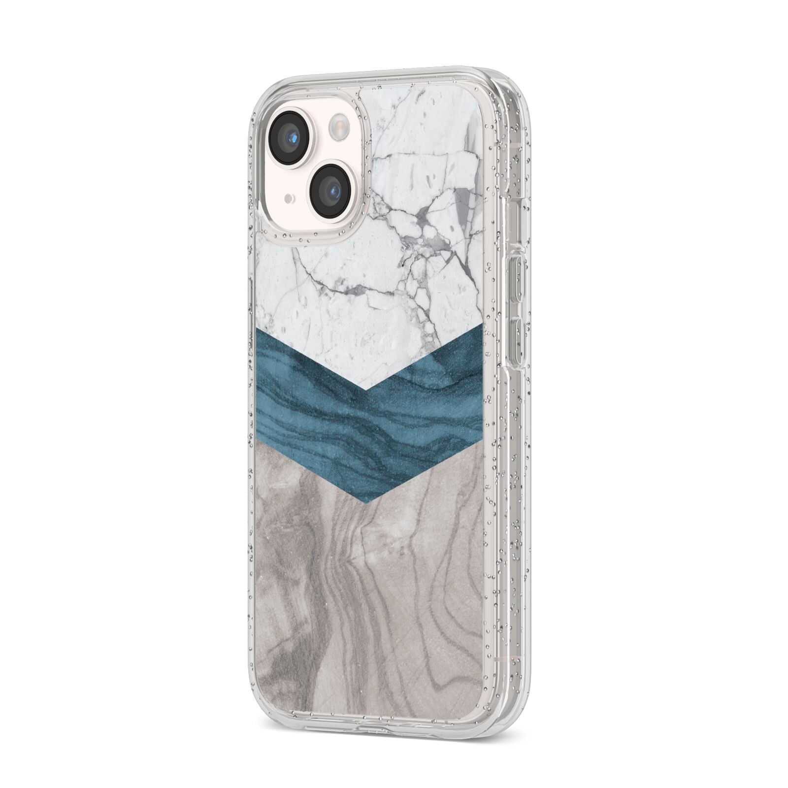 Marble Wood Geometric 8 iPhone 14 Glitter Tough Case Starlight Angled Image